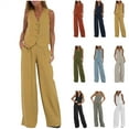 thumbnail image 1 of QATAINLAV Womens Cotton Linen 2 Piece Outfits Casual Sleeveless Button Up Vest and Wide Leg Pants Matching Sets, Black, XL, 1 of 5