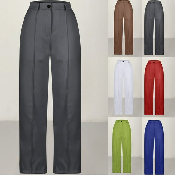 QATAINLAV Women Wide Leg Dress Pants Summer Button High Waist Suit Pants Loose Fit Business Casual Work Trousers Solid Color Palazzo Pants with Pockets Best Sales Today Dark Gray XXL