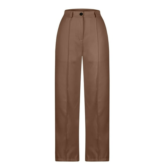 QATAINLAV Women Wide Leg Dress Pants Summer Button High Waist Suit Pants Loose Fit Business Casual Work Trousers Solid Color Palazzo Pants with Pockets Brown M