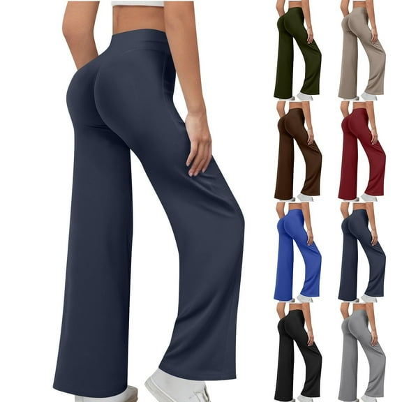 QATAINLAV Women Wide Leg Yoga Pants Baggy Flowy High Waist Workout Sweatpants Solid Color Stretch Butt Lifting Leggings, Black, S