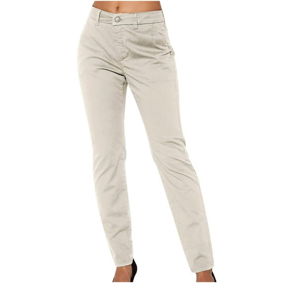 QATAINLAV Women Work Pants Summer Relaxed Fit Lightweight Pants Casual Button Waist Going Out Trousers 2024 Basic Solid Color Pants with Pockets Lightning Sales Beige XL
