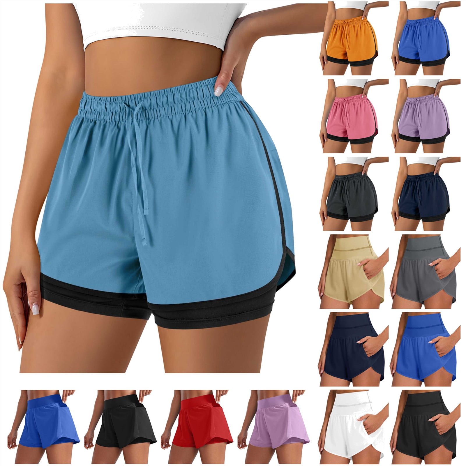 Women's 2-in-1 Yoga Running Shorts With Pockets - Workout Athletic Shorts, Quick-Dry, S-3XL