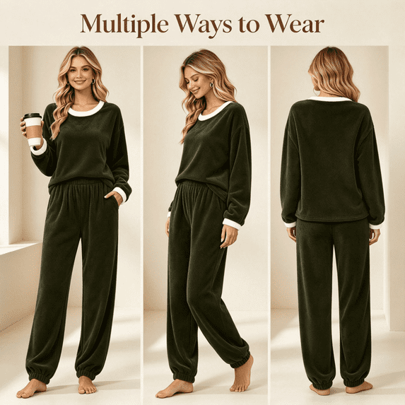 QATAINLAV Women's 2 Piece Flannel Pajama Set Long Sleeve Cute Pjs Sleepwear Fall Winter Homewear