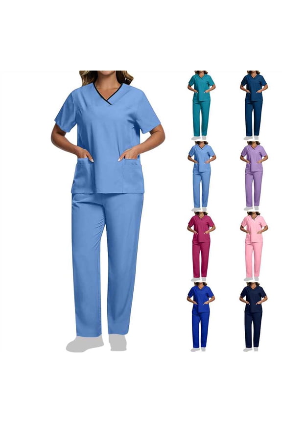 Women's 2 Piece Scrub Sets Casual Short Sleeve Scrubs Tops and Drawstring High Waisted Pants Nursing Uniform Work Outfits Army Green S Gifts for Mom