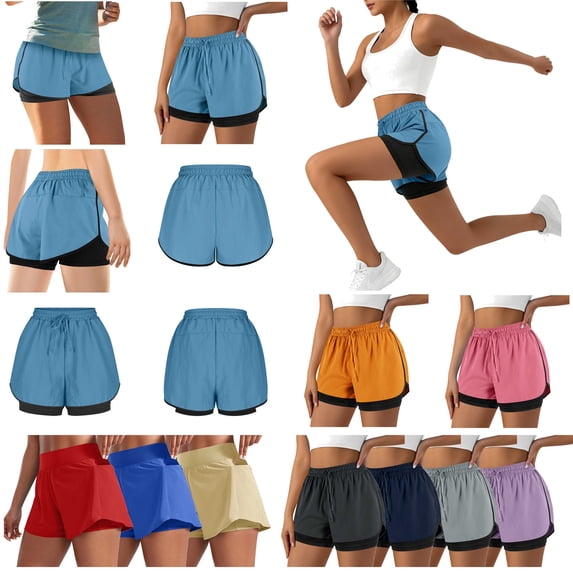 QATAINLAV Women's 2 in 1 Running Shorts Casual Drawstring Gym Workout Shorts with Liner Pockets High Waisted Athletic Short Pants Orange L