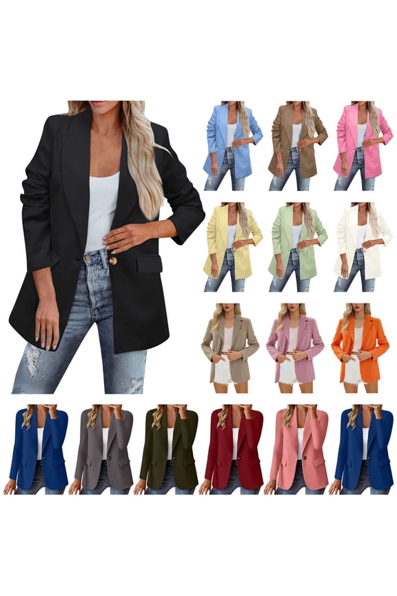 Blazer Jackets for Women Plus Size Casual Open Front Suit Coats Long Sleeve Lapel Collar Work Office Cardigans, Blue, XXXL