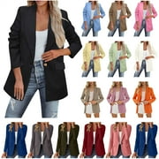 QATAINLAV Blazer Jackets for Women Plus Size Casual Open Front Suit Coats Long Sleeve Lapel Collar Work Office Cardigans, Pink, XXXL