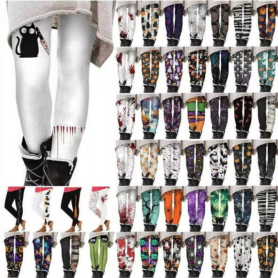 QATAINLAV Women's 2024 Halloween Costume, Casual Leggings for Women Butt Lifting High Waisted Running Pant Novelty Graphic Printed Seamless Skinny Trousers Today Prime Sales White 3XL
