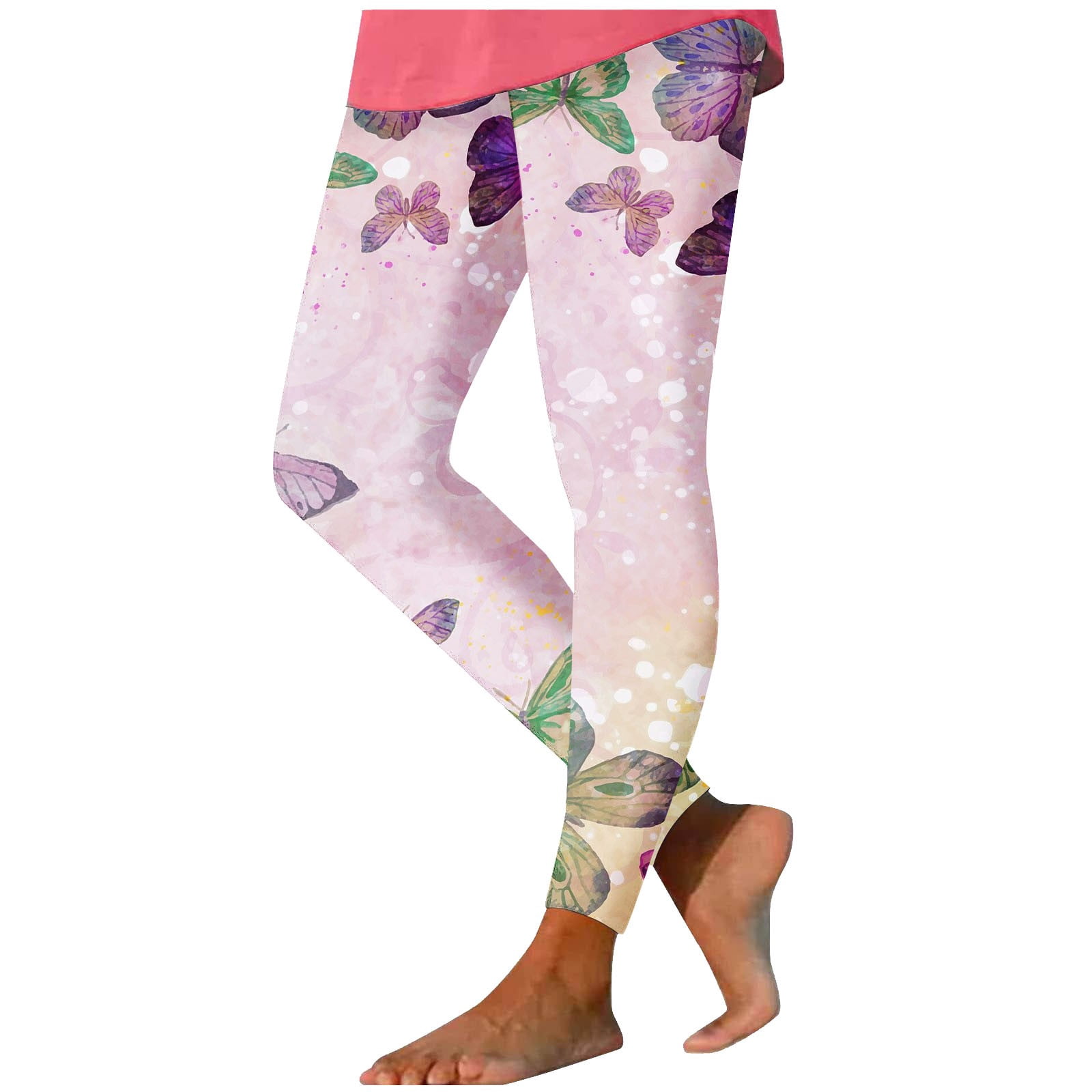 QATAINLAV Women's Activewear Leggings, Women’s Workout Leggings Elastic High Waist Yoga Leggings 2024 Trendy Butterfly Print Tummy Control Athletic Pants Licras Para Mujer Multicolor XL
