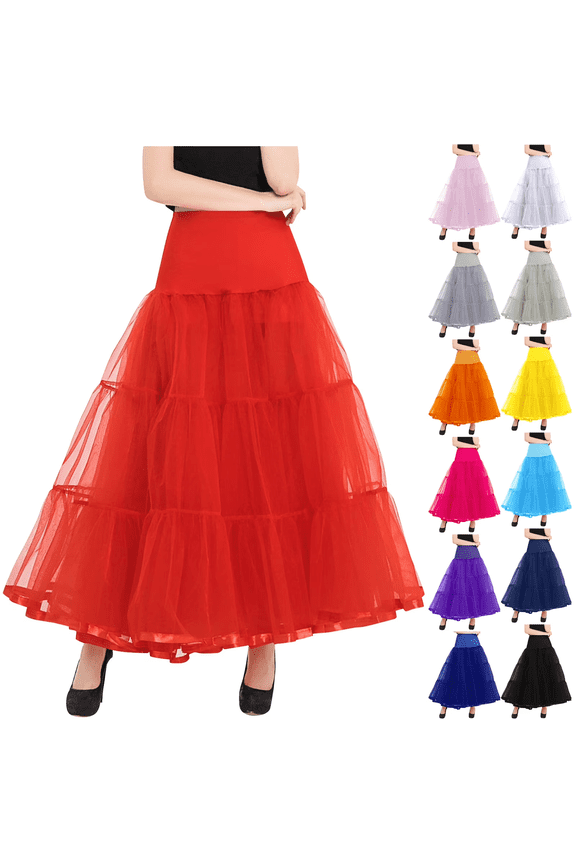 Women's Ankle Length Petticoats Bridal Wedding A Line Flowy Crinoline Underskirt Tulle Tutu Lace Maxi Skirts Beige L
