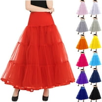 QATAINLAV Women's Ankle Length Petticoats Bridal Wedding A Line Flowy Crinoline Underskirt Tulle Tutu Lace Maxi Skirts, Beige, L,