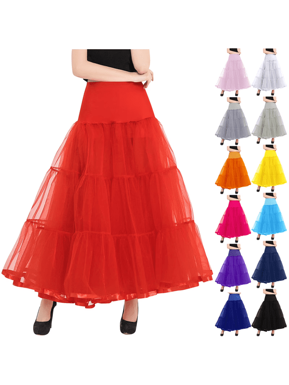 Women's Ankle Length Petticoats Bridal Wedding A Line Flowy Crinoline Underskirt Tulle Tutu Lace Maxi Skirts, Hot Pink, XXL,
