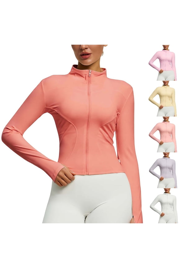 Women's Athletic Full Zip Lightweight Workout Jacket with Thumb Holes Slim fit Yoga Gym Runing Cropped Tops, Yellow, XXS