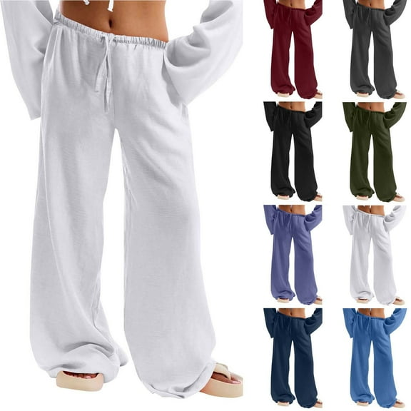 QATAINLAV Women's Baggy Wide Leg Palazzo Pants with Pockets Summer Lightweight Linen Beach Pants Casual Drawstring Elastic Waist Lounge Trousers Purple XL Ofertas Relampago de Hoy