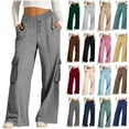 thumbnail image 1 of QATAINLAV Women's Baggy Wide Leg Sweatpants Fleece High Waist Multi Pockets Cargo Pants Solid Color Casual Drawstring Lounge Trousers, Pink, XL, 1 of 9