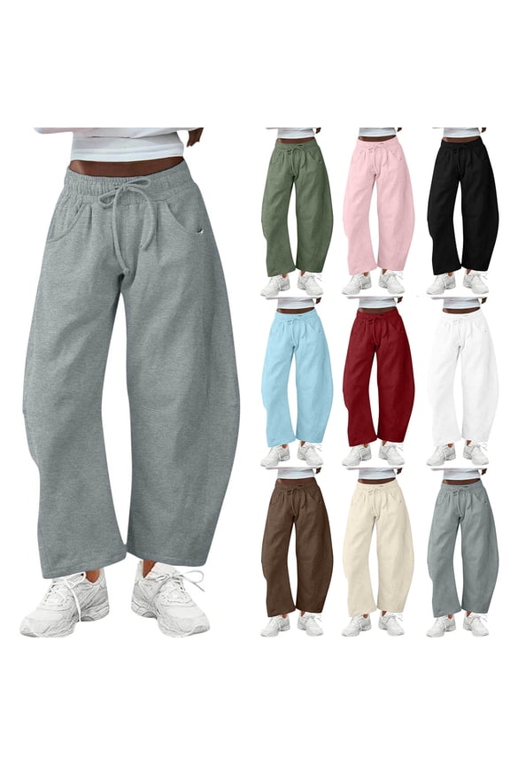 Women's Barrel Leg Sweatpants Elastic Waistband Drawstring Lounge Trousers Baggy Palazzo Pants with Pockets, Red, XL, Gifts for Mom