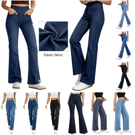 QATAINLAV Women's Bell Bottom Jeans High Waisted Bootcut Flared Denim Pants Solid Color Stretchy Pull On Jean Pants with Pockets Light Blue M