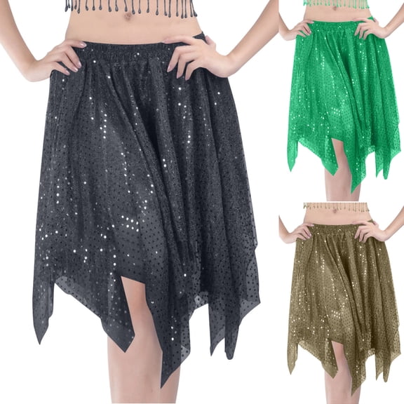 QATAINLAV Women's Belly Dance Skirts Bling Shiny Skirt Stretch Skirt Dance Costume High Waist Elastic Waist Party Skirts Green