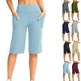 thumbnail image 1 of QATAINLAV Women's Bermuda Shorts Casual Stretch Tummy Control Yoga Capris Solid Color Loose Wide Leg Cropped Pants with Pockets Gray L Back Packs Sales for School, 1 of 9