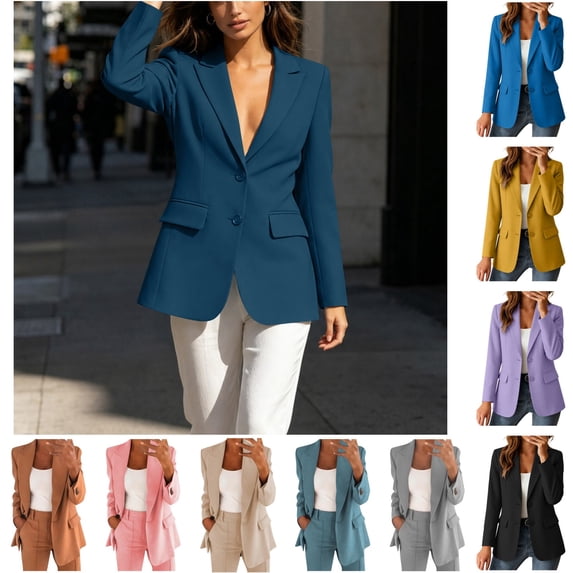QATAINLAV Women's Blazers Fall Long Sleeve Cardigan Lapel Button Down Solid Suit Jacket with Lined Office Work Clothes Brown XXXL