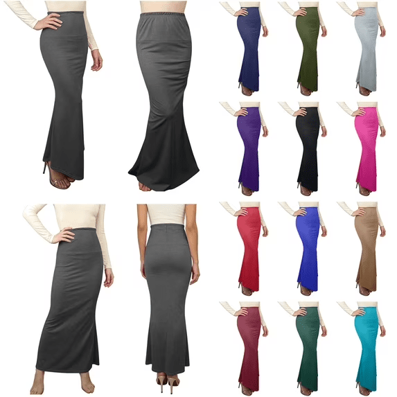 QATAINLAV Women's Bodycon Maxi Skirts Elastic High Waist A-Line Boho Long Skirt Solid Color Casual Work Party Pencil Skirts Navy XL