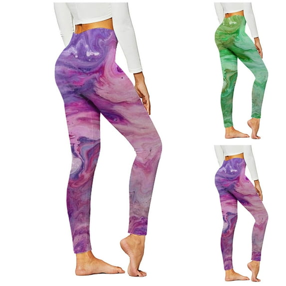QATAINLAV Women's Butt Lift Tummy Control Leggings Gym Stretch High Waisted Tight Yoga Pants Trendy Marble Print Legging Trousers Green L