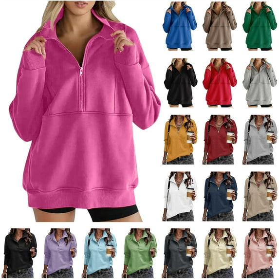 QATAINLAV Women's Button Down Collared Polos Shirts Solid Color Long Sleeve Fleece Pullover Tops Loose Fit Sweatshirts Winter Fashion Outfits, Black, XL