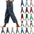 thumbnail image 1 of QATAINLAV Women's Capri Pants Summer Casual Drawstring Elastic High Waist Beach Capris Fashion Plaid Printed Straight Leg Cropped Trousers Multicolor XL, 1 of 6