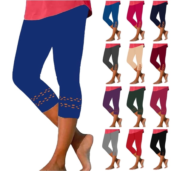 QATAINLAV Women's Capri Pants Tummy Control Knee Length Yoga Leggings Solid Casual Cutout High Waisted Tight Cropped Pant Black XXL