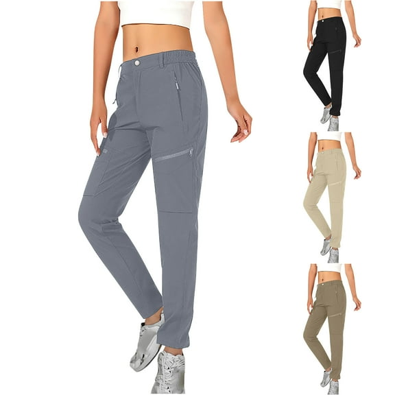 QATAINLAV Women's Cargo Joggers Pants Outdoor Athletic Lightweight Hiking Pants with Zipper Pockets Gray M Birthday Gifts