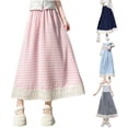 thumbnail image 1 of QATAINLAV Women's Casual Elastic Waist Plaid Long Skirts Loose A Line Vacation Skirt Lace Patchwork Ruffle Cute Midi Skirts, Pink, XL, Mother's Day Gifts, 1 of 5
