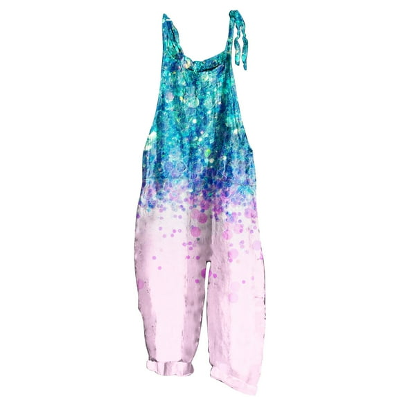 QATAINLAV Women's Casual Leopard Print Jumpsuits Linen Wide Leg Overalls Plus Size Loose Fit Rompers Summer Adjustable Straps Playsuit One Piece Pants, Pink, 4XL