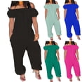 thumbnail image 1 of QATAINLAV Women's Casual Loose Linen Overalls Jumpsuits Wide Leg Short Sleeve Off Shoulder Rompers Solid Color Long Pant Jumpsuit with Pockets 2024, Black, 3XL, 1 of 6