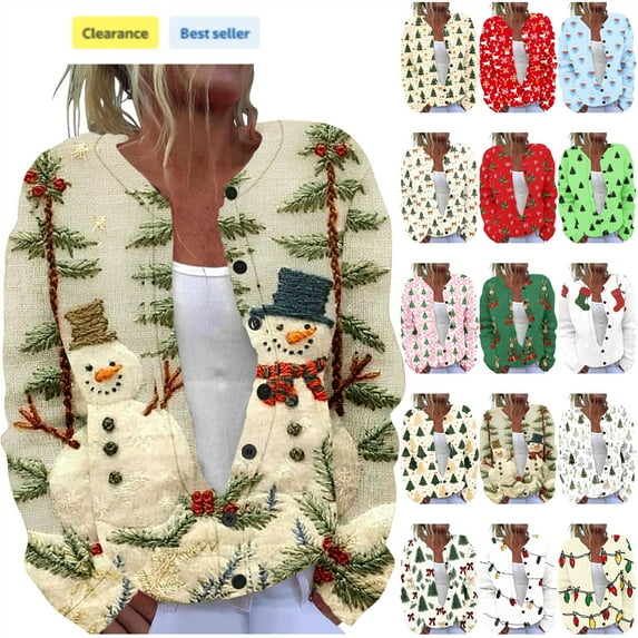 QATAINLAV Women's Christmas Gifts Plus Size Button Up Cardigan Sweaters Casual Open Front Knitted Sweater Cardigans, Beige, S