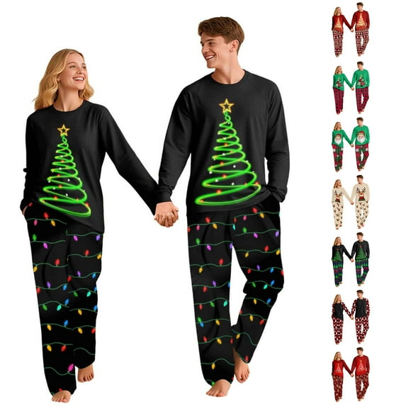 QATAINLAV Women's Christmas Pajamas Sets Cute Graphic Long Sleeve Shirt and Pants Holiday Sleepwear 2 Piece Outfits, Green, M