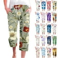 thumbnail image 1 of QATAINLAV Women's Cotton Linen Capri Pants Drawstring High Waisted Beach Pants Dressy Casual Comfy Cropped Trousers with Pockets Multicolor XL Back to College Sale, 1 of 6