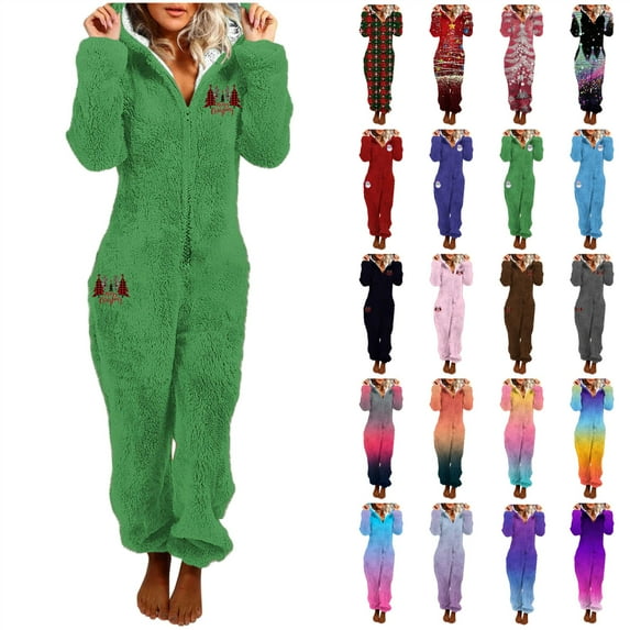 QATAINLAV Women's Cute Onesie Pajamas Warm Plush Hooded Jumpsuit Long Sleeve Fleece Sleepwear Christmas Gifts, Gray, M