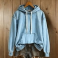 thumbnail image 1 of QATAINLAV Women's Denim Drawstring Hooded Sweatshirts Casual Long Sleeve Pullover Tops Loose Streetwear with Pocket Light Blue XL, 1 of 6