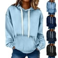 thumbnail image 1 of QATAINLAV Women's Denim Hoodies Casual Loose Fit Long Sleeve Drawstring Hooded Jean Sweatshirts with Pockets Going Out Tops Black M, 1 of 9