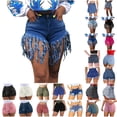 thumbnail image 1 of QATAINLAV Women's Denim Shorts Mid Rise Distressed Ripped Jeans Cut Off Frayed Raw Hem Tassels Summer Stretchy Jean Shorts Black L, 1 of 7