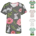 thumbnail image 1 of QATAINLAV Women's Easter Scrub Tops Funny Bunny Egg Printed Scrubs Short Sleeve V Neck Medical Uniform with Pockets Today's Sales Pink XL, 1 of 5