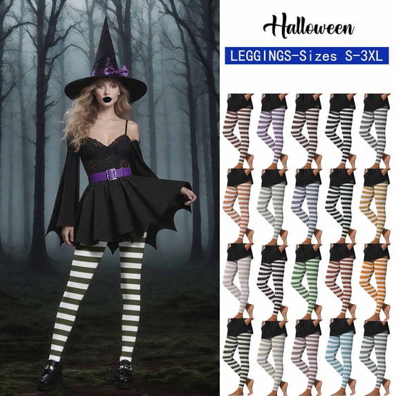 QATAINLAV Women's Fashion Stripe Printed Leggings Elastic High Waisted Workout Yoga Pants Halloween Tight Bottoms, Dark Gray, L, Birthday Gifts