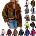 thumbnail image 1 of QATAINLAV Women's Faux Fur Coats Fashion Cropped Fluffy Winter Jacket Long Sleeve Lapel Open Front Short Cardigans, Brown, XXL, 1 of 10