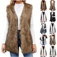 thumbnail image 1 of QATAINLAV Women's Faux Fur Vest Casual Open Front Lapel Cardigan Jacket Warm Fuzzy Fleece Winter Coats, White, L, 1 of 10