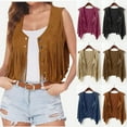 thumbnail image 1 of QATAINLAV Women's Faux Suede Tassel Vest Vintage 70s Fringe Hippie Cropped Outerwear Sleeveless Casual Button Open Front Cardigan Jackets, Navy, XXL, 1 of 8