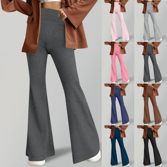 QATAINLAV Women's Flare Leggings High Waisted Bootcut Yoga Pants Tummy Control Workout Bell Bottom Trousers Flared Legging Pants Dark Blue S