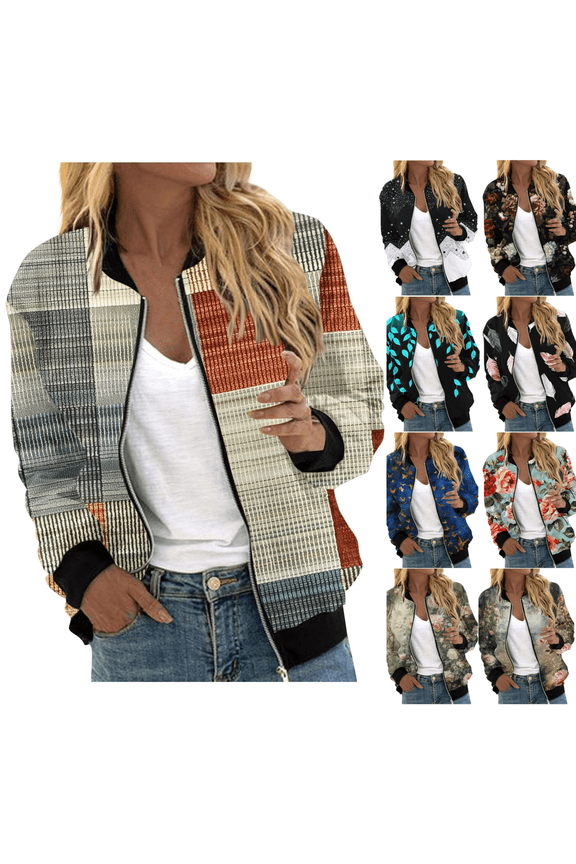 Women's Floral Bomber Jacket Cropped Jackets Zipper Up Spring Fall Lightweight Coats Windbreaker Outerwear with Pockets