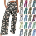 thumbnail image 1 of QATAINLAV Women's Flowy Baggy Wide Leg Linen Pants Fashion Floral Print Palazzo Pants Elastic High Waisted Lounge Pant Trousers with Pockets Multicolor M, 1 of 6
