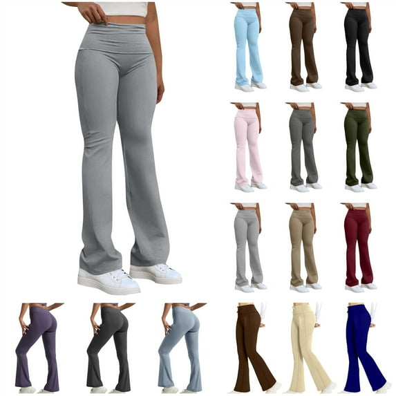 QATAINLAV Women's Foldover Flare Yoga Pants Casual Bootcut Bell Bottom Trousers Solid Color Lounge Pants Gym Workout Legging Sweatpants Black XXL