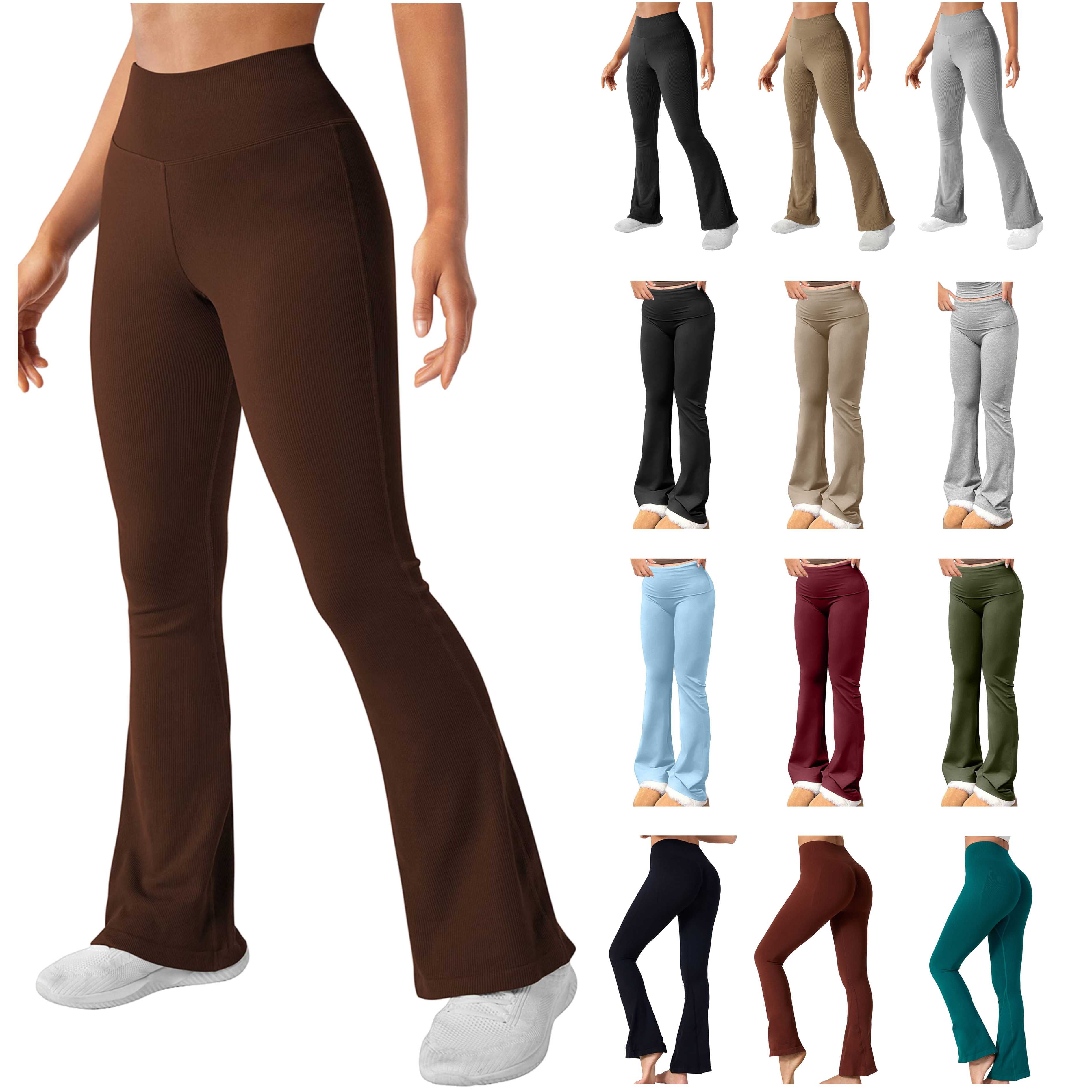 TTPSRY Yogabroek voor dames, hoge taille, met zakken, bootlegging, buikcontrole, voor training en vrije tijd, Zwart, M